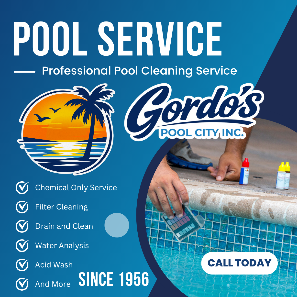 Gordo's Pool City pool service promotional graphic
